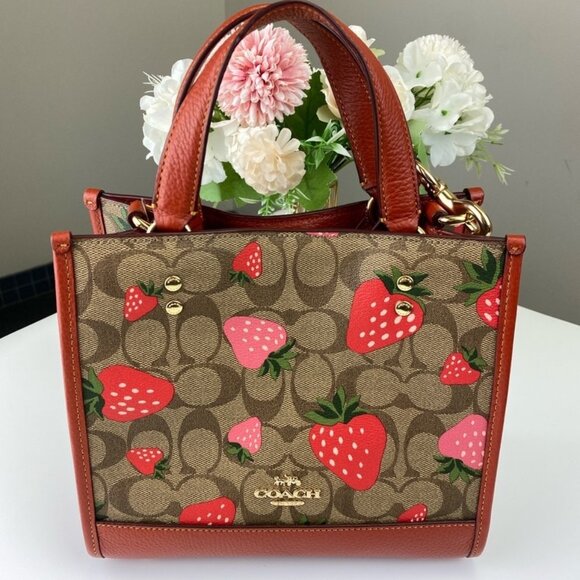 Coach CH324 Strawberry Print Dempsey 22 in Khaki Multi - Picture 1 of 10